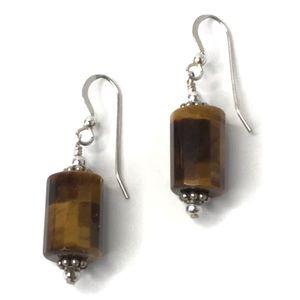 Earrings Pierced Wire Brown Stone